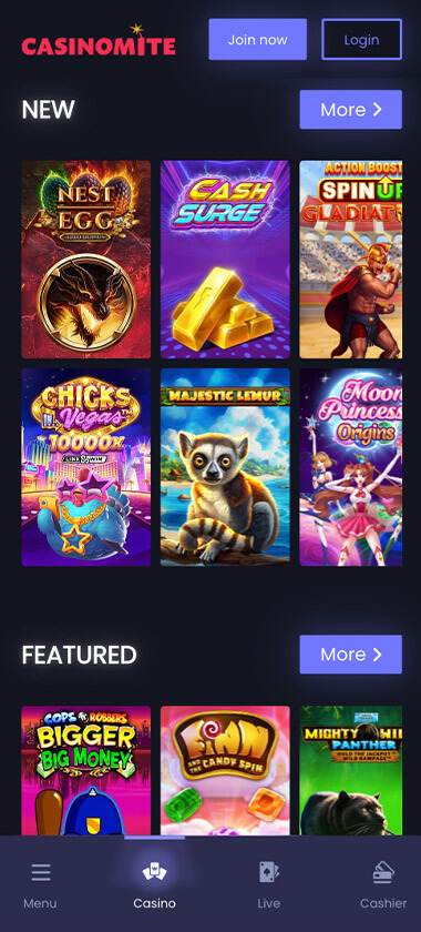 Casinomite-casino-homepage-mobile-review