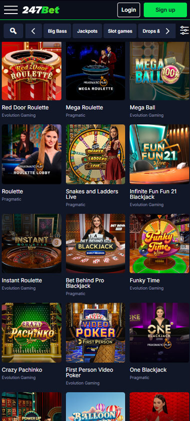 247bet mobile live casino preview with roulette and blackjack tables – tested