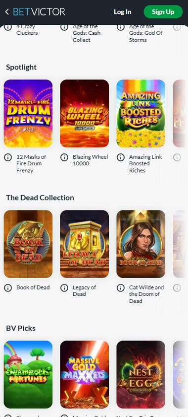 BetVictor Casino mobile homepage screenshot showing main casino lobby with featured games and promotions - captured during platform testing BetVictor Casino mobile homepage screenshot showing main casino lobby with featured games and promotions - captured during platform testing