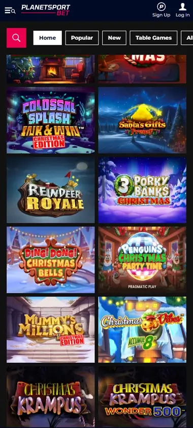 Planet Sport Bet Casino mobile featured games screenshot showing highlighted casino titles and recommended games section – tested
