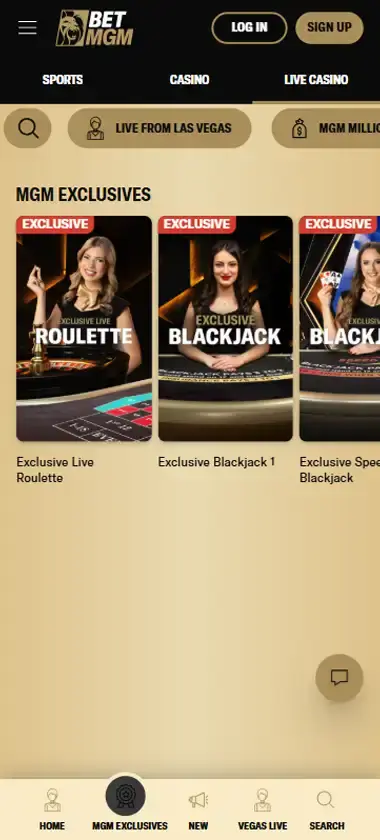 BetMGM Casino mobile live casino interface showing live dealer tables including blackjack and roulette - captured during platform testing BetMGM Casino mobile live casino interface showing live dealer tables including blackjack and roulette - captured during platform testing
