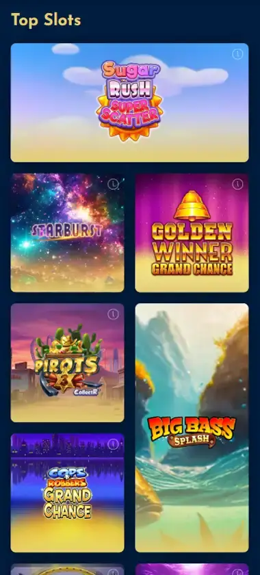 The Vic Casino mobile slots interface showing slot game selection with popular titles and filtering options - captured during platform testing