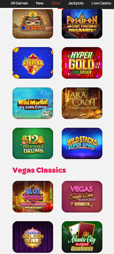 Spin Casino mobile interface screenshot showing slots lobby with featured games, categories and navigation on smartphone screen – tested